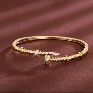 Gold Nail Design Bracelet with Cubic Zirconia | Gift Jewelry Bangle Bracelet